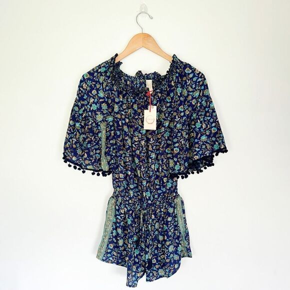 Anthropologie Raga Kassie Pom-Pom Floral Off the Shoulder Romper - Picture 2 of 8